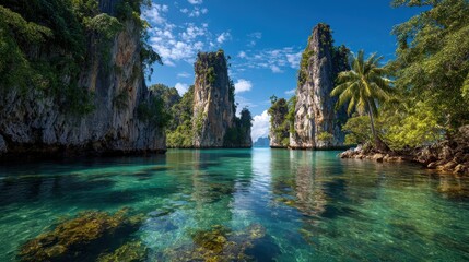 Poster encadré  Tropical Lagoon, Island Paradise, Clear Water, Kayaking, Thailand  © Jalan