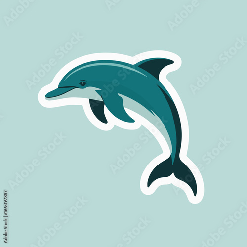 A cute dolphin sticker illustration, a marine mammal in the ocean, perfect for summer vacation and tropical adventures, a playful and joyful sea animal
