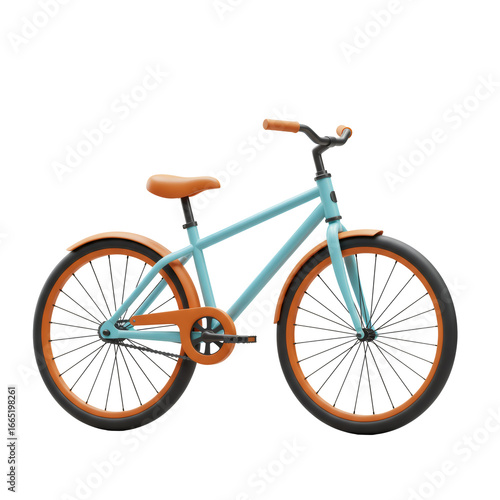 Blue and Orange Bicycle 3D Rendering on Transparent Background