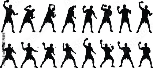 PrintBlack silhouette sequence showing throwing motion stages with ball, sports action illustration for training, coaching, animation, and athletic performance design