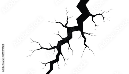 Dramatic crack running across a bright white surface, perfect for impact or broken concept design elements