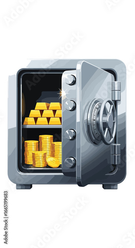 Steel safe full of golden coins symbolizing wealth protection savings security and financial investment