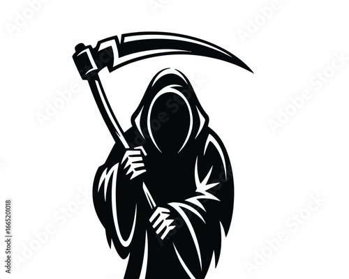 Striking grim reaper silhouette with scythe evokes powerful emotions for Halloween or gothic themes instantly