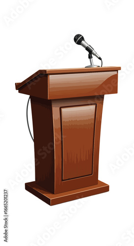 3D wooden podium with microphone public speaking conference and presentation stage