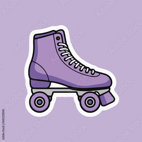 A purple roller skate sticker with a white outline, perfect for adding a retro touch to any design isolated on a light purple background