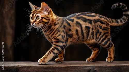 Wallpaper Mural Cat walking on a wooden surface with a black background animal background Torontodigital.ca