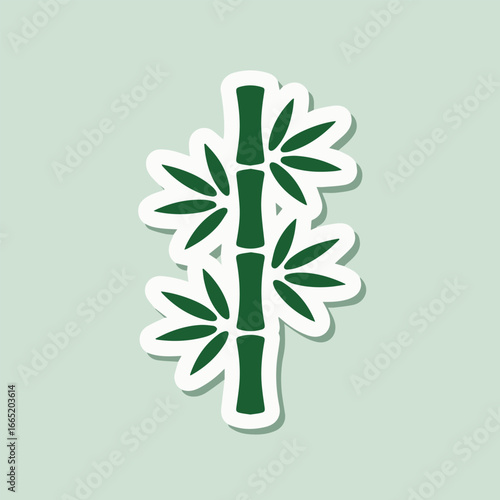 Green bamboo plant sticker design, a modern and trendy graphic illustration of nature, zen symbol, and oriental foliage