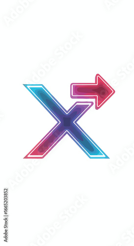3D neon shuffle arrow symbol for process workflow direction change and digital transformation