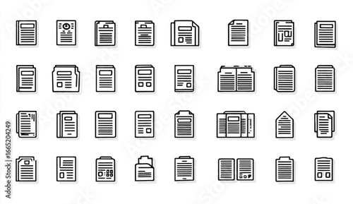 Collection of Document Icons Showing Different File Types and Content Management Styles for Web and App Design