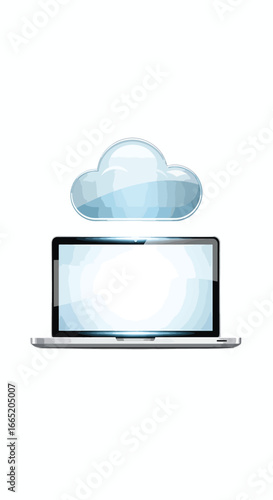 Laptop with cloud icon symbolizing cloud computing digital storage and online technology services
