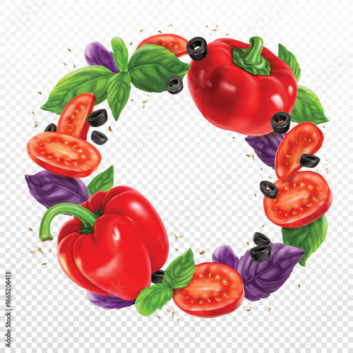 A mix of vegetables, herbs and spices isolated on transparent background