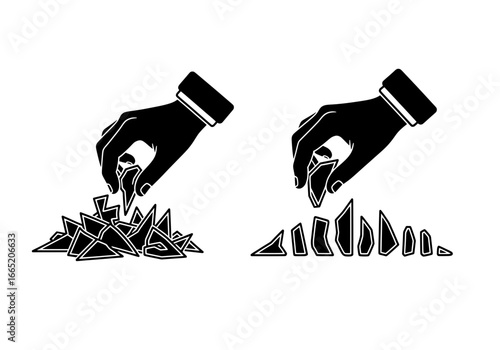 Working Through Trauma Psychology Icon with Hand Sorting Broken Glass
