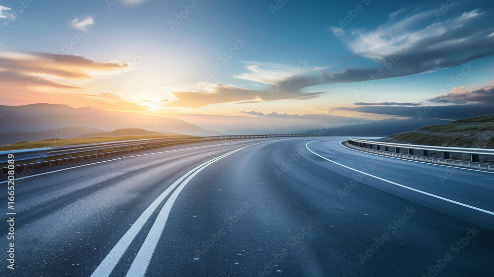 Naklejka premium Driving on the highway at sunset