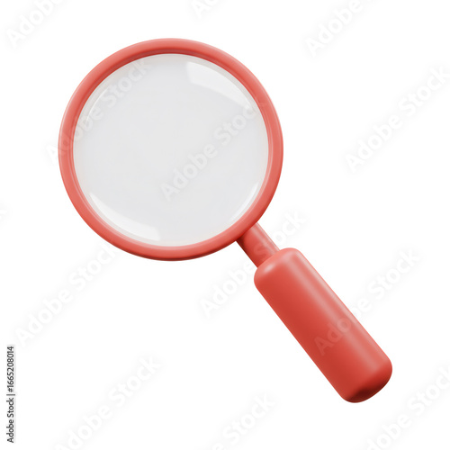 3D Rendered Red Magnifying Glass on Transparent Background