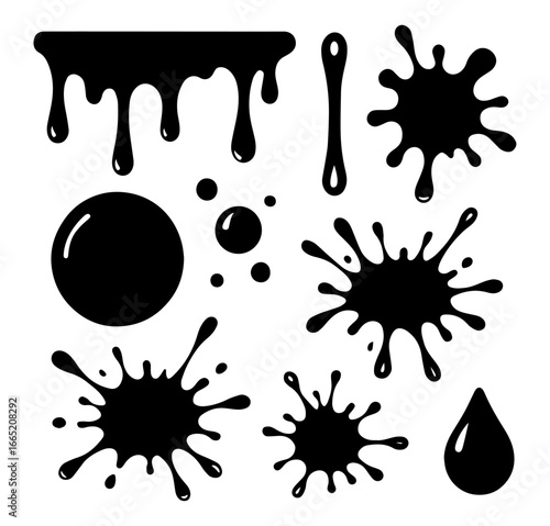 ink blots and ink splash elements vector silhouette 