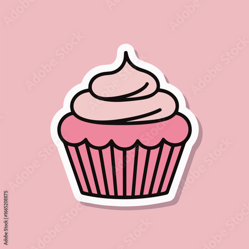A delightful pink cupcake sticker with creamy frosting and a charming design, perfect for adding a touch of sweetness to any project or celebration