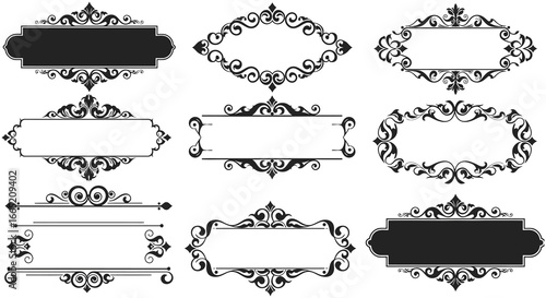 Collection of ornate vintage style label and banner frames for decoration and design