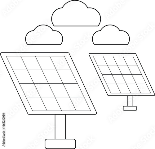 solar panel and cloud outline icon 