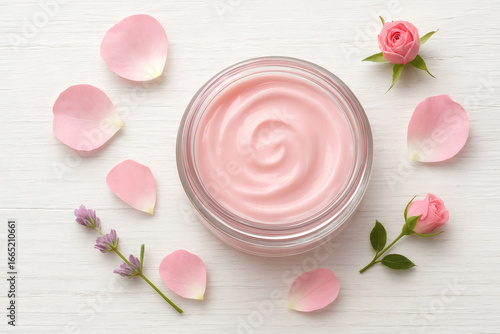 Rose Skincare Cream in Glass Jar with Petals