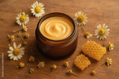 Natural Honey and Chamomile Cream in Amber Jar