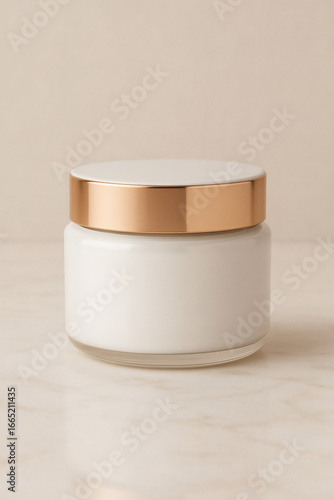 Luxury cream jar mock-up white with golden cap isolated container