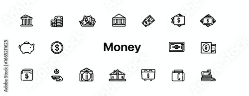 Collection of Money Icons Depicting Finance Banking and Investment in Clean Vector Style Presentation