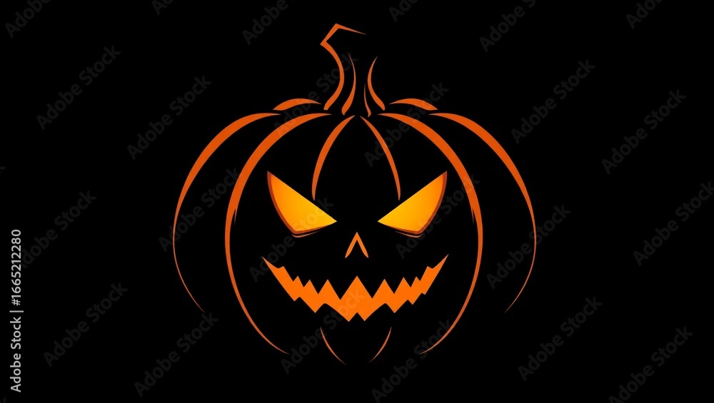 Fototapeta premium Halloween Pumpkin Carving with Spooky Face on Dark Background