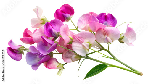 A bunch of sweet pea flowers isolated on transparent background