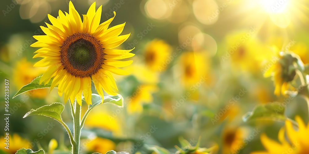 Fototapeta premium Sunflowers basking in warm sunlight