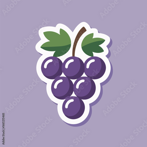 A delightful grape sticker featuring a juicy bunch of purple grapes with fresh green leaves, perfect for adding a touch of nature and sweetness to any design project