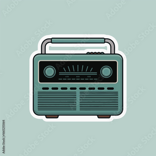 Isolated retro radio sticker, a vintageinspired illustration of a classic portable radio, perfect for adding a touch of nostalgia to any design project
