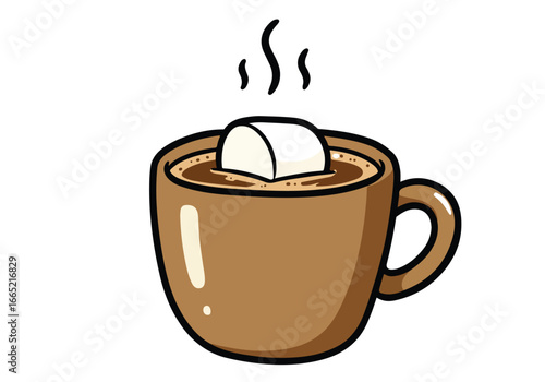 Cup of steaming hot cocoa with marshmallow on white background for use in graphics