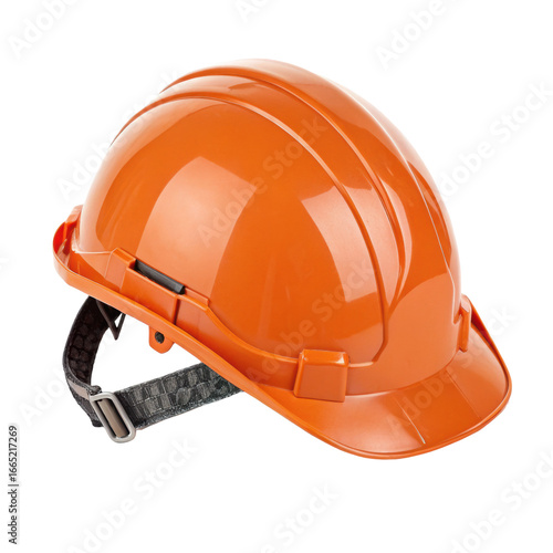 Bright orange construction helmet with glossy finish. isolated on transparent background. PNG