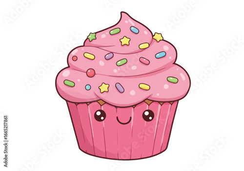 Cute cupcake illustration with sprinkles, in isolated setting, for greeting card use