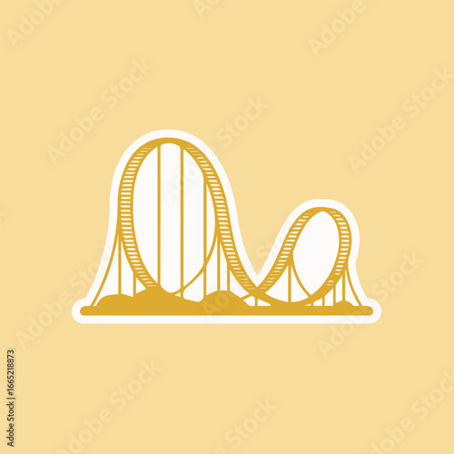 Illustration of a rollercoaster on a yellow background, a thrilling amusement park ride with loops and curves that provides excitement and entertainment for all ages