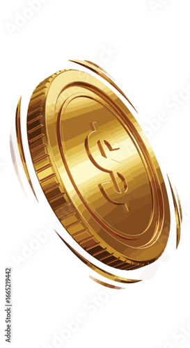 Spinning golden coin illustration symbolizing digital money cryptocurrency wealth and financial success