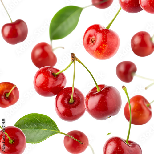 Fresh ripe cherries isolated on transparent background