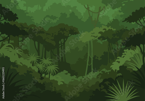 Lush Forest Canopy Deep perspective with dense foliage, background for screens