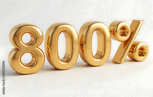 800 percent Gold 3d number on white background. 800% Off Sale. gold number 800% 3d rendering. Special offer discount. 3d Golden number. for marketing, sales, discounts, promotions