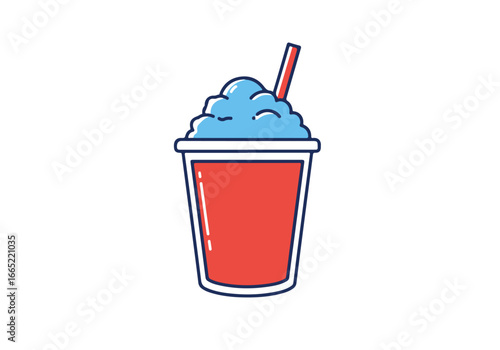 Red cup with blue slushy and straw on white background, for a menu or recipe