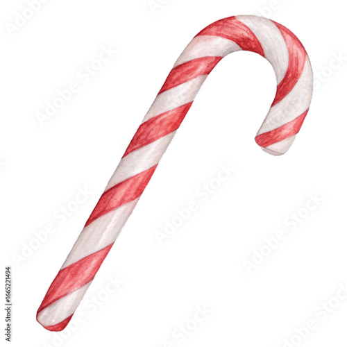 Watercolor Candy Cane Swirl isolated on a transparent background peppermint sweet