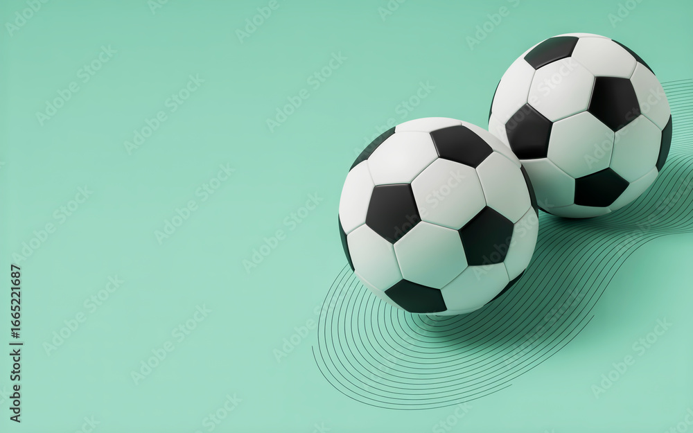 Fototapeta premium Two soccer balls poised for a winning play, ready for sports action and game excitement