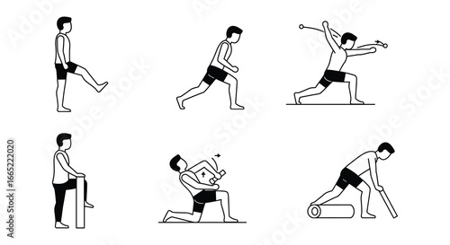 A man performing various exercises and stretches for flexibility and strength training