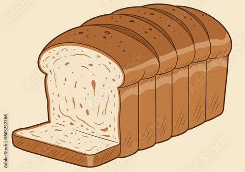 Sliced bread loaf on surface used for food blog, toast recipe or sandwich ad