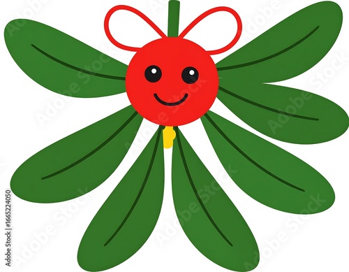 Festive cartoon mistletoe with a happy face