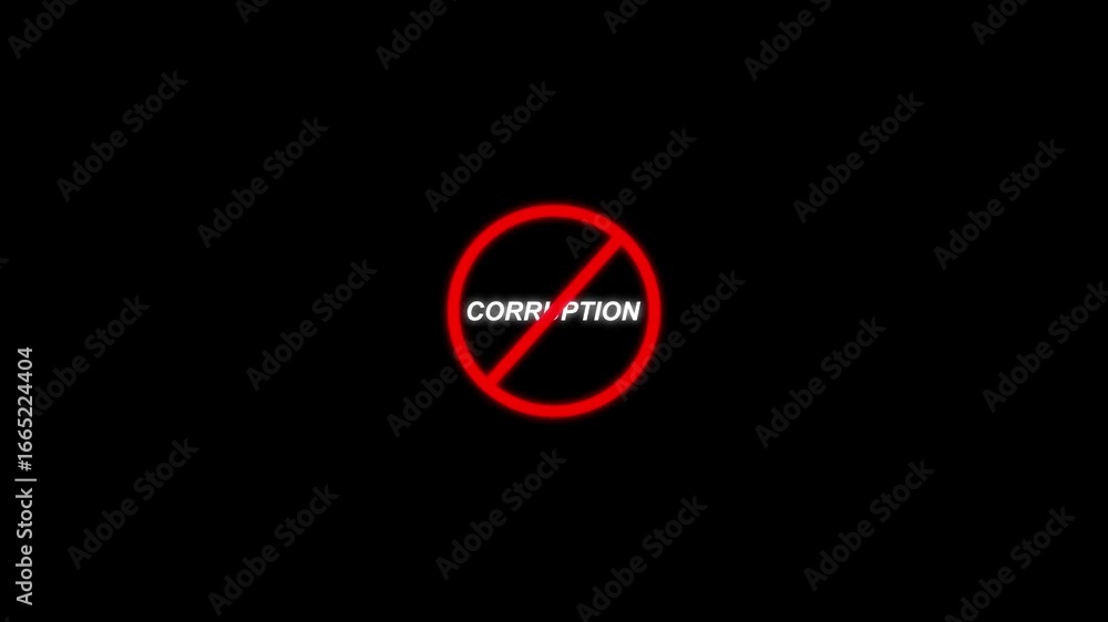 corruption prohibition sign animation. black background .Caution ...