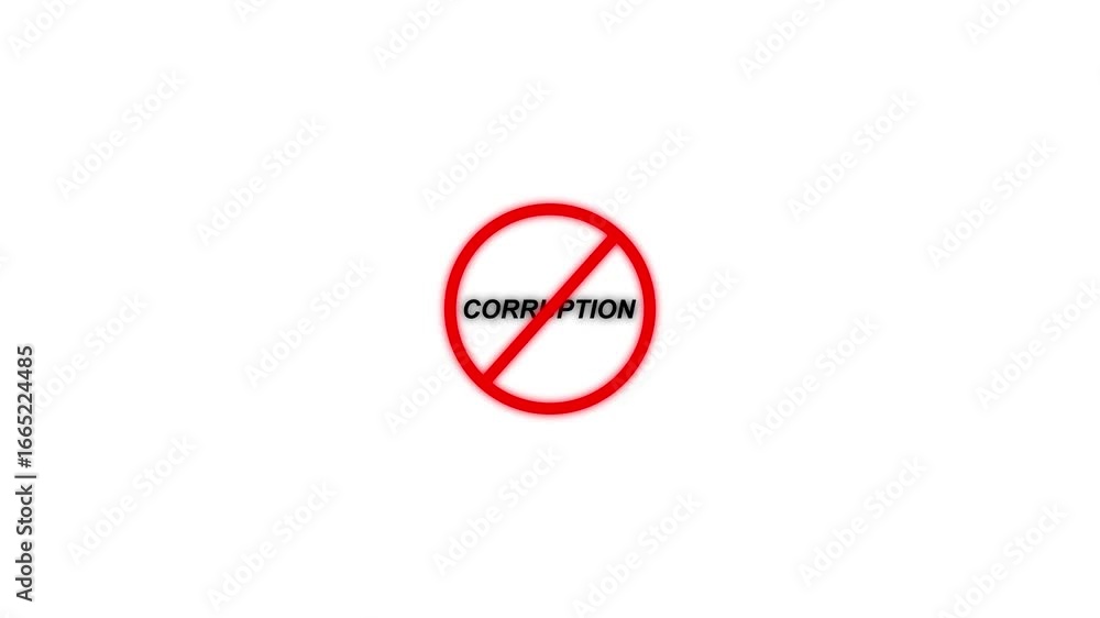 corruption prohibition sign animation. black background .Caution ...