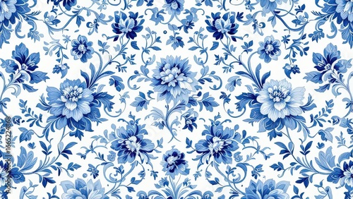 Elegant Blue and White Floral Pattern for Decorative Textiles and Home Decor