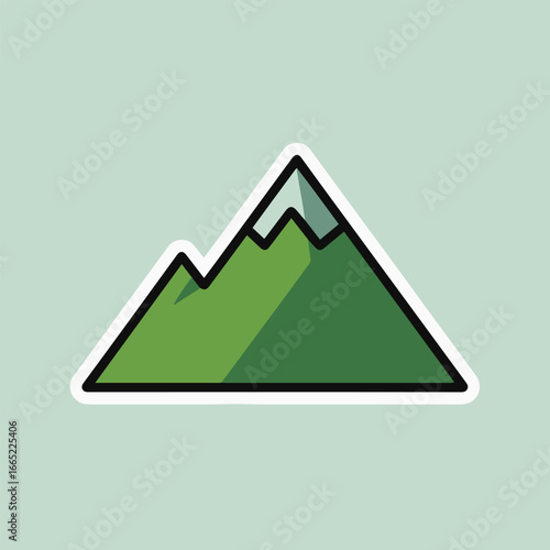 A minimalist mountain icon with green slopes and a white outline, perfect for representing nature, adventure, or outdoor activities in a simple and modern design
