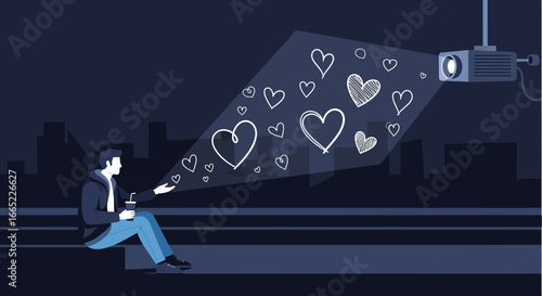 A romantic movie night under the stars, projecting love with a projector, capturing the essence of